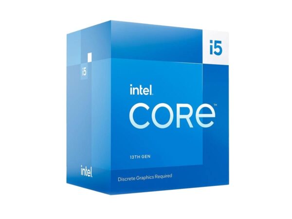 Procesador Intel Core i5 13400F en caja azul, con 10 núcleos y velocidad de 4.6 GHz, óptimo para tareas intensivas de gaming y productividad